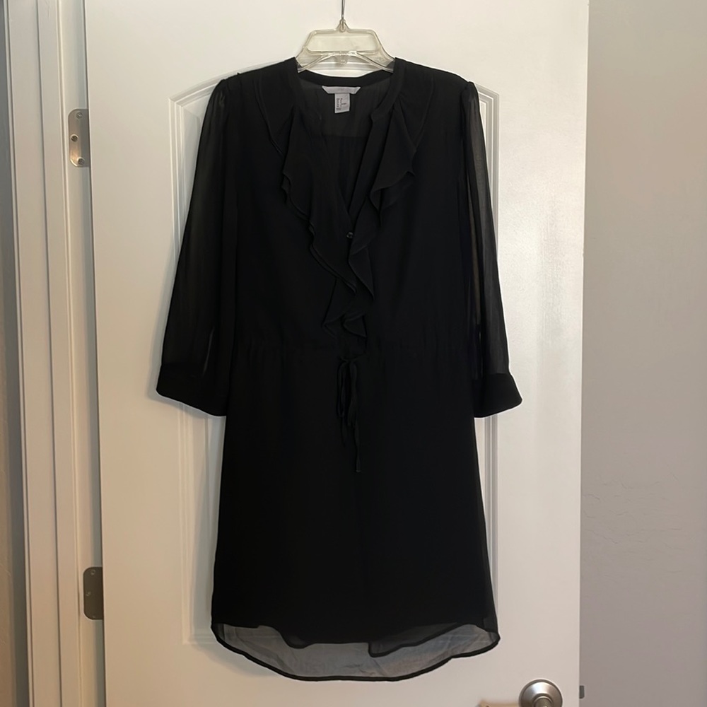 Black chiffon 3/4 sleeve mini dress